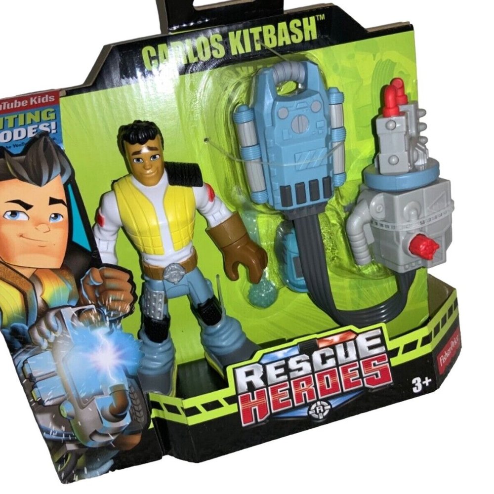 RESCUE HEROES CARLOS KITBASH ACTION FIGURE WITH ACCESSORIES -Fisher Price